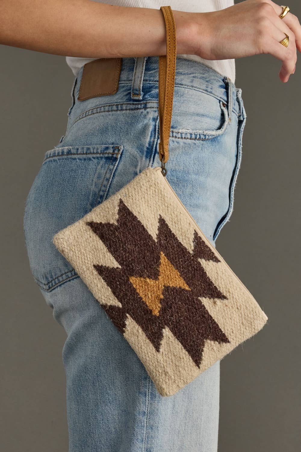 Cream, Brown & Tan Western Wristlet