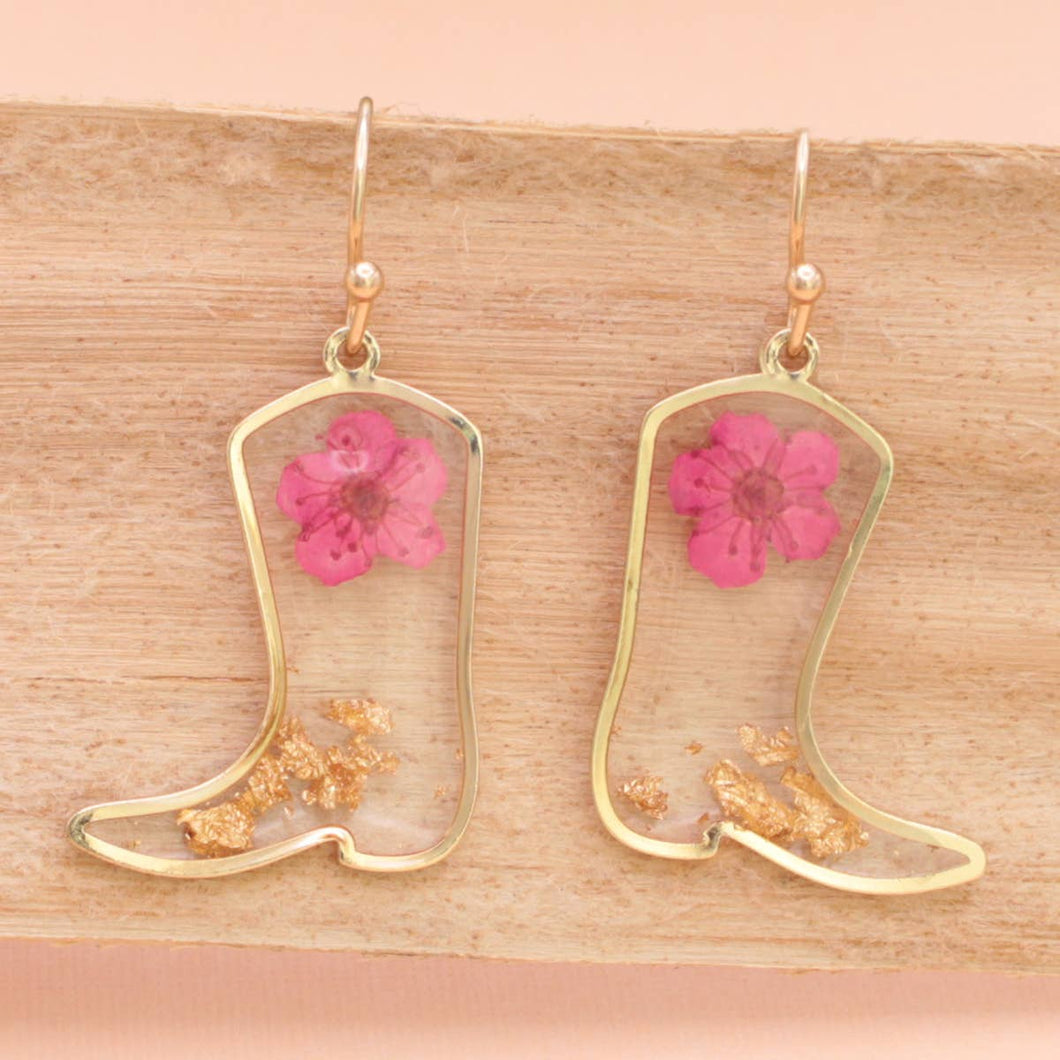 Botanical Boots Dried Flower Cowboy Boot Earrings