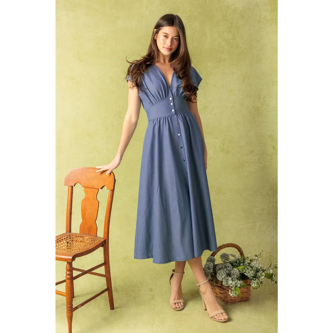 A Solid Woven Midi Dress