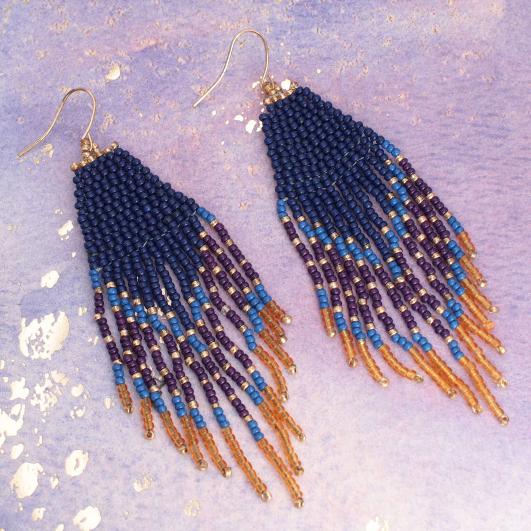 Blue Moods Beaded Fringe Earrings