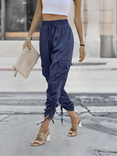 Load image into Gallery viewer, Satin Ruched Cargo Jogger Pants
