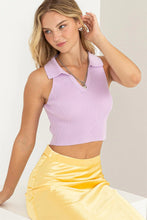 Load image into Gallery viewer, SLEEVELESS COLLARED CROP KNIT TOP
