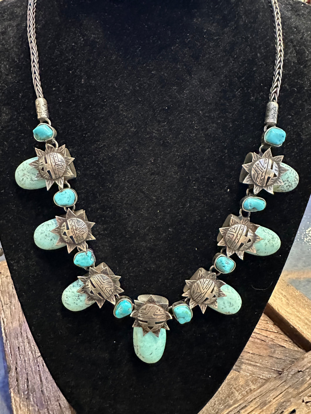 Vintage Turquoise Zuni Sun face Necklace