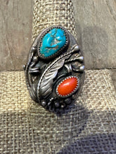 Load image into Gallery viewer, Vintage Ring with Turquoise and Red Coral
