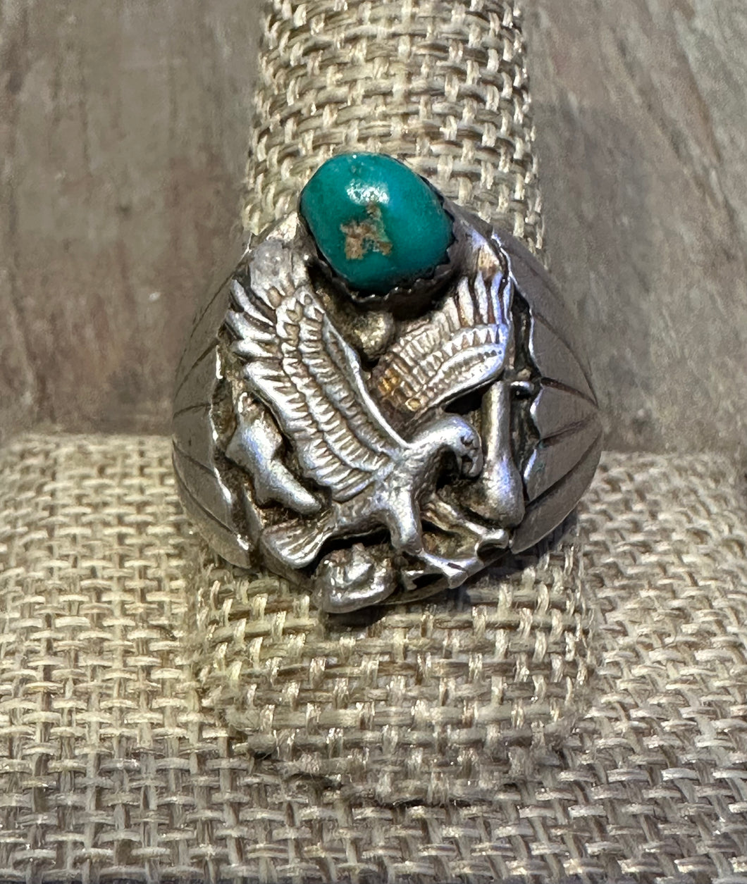 Old Pawn Ring with Eagle and Turquoise stone
