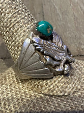 Load image into Gallery viewer, Old Pawn Ring with Eagle and Turquoise stone

