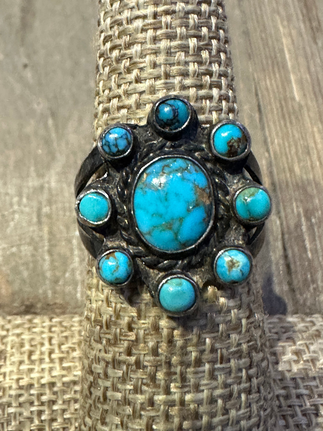 Old Pawn Turquoise Flower Ring