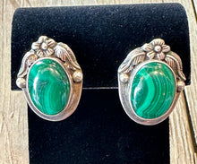 Load image into Gallery viewer, Old Pawn sterling silver Malachite earrings
