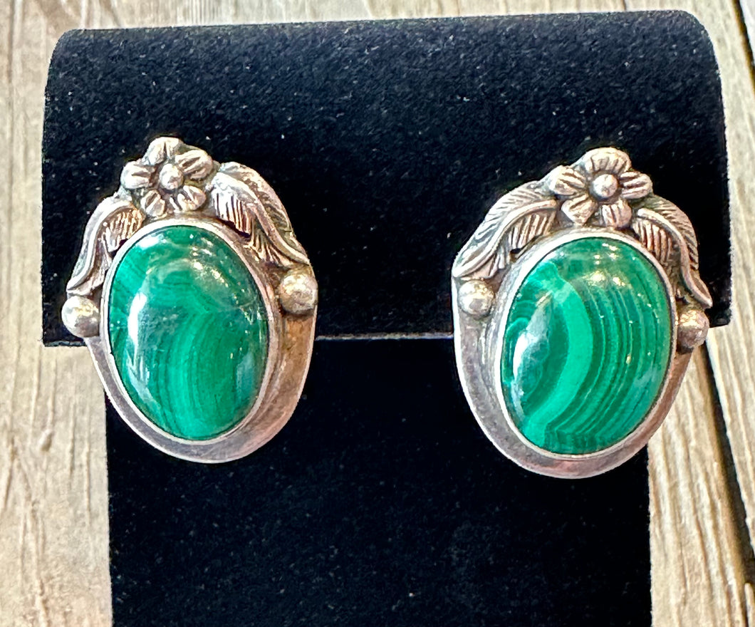 Old Pawn sterling silver Malachite earrings