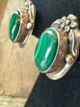 Load image into Gallery viewer, Old Pawn sterling silver Malachite earrings
