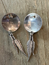 Load image into Gallery viewer, Old Pawn concho earring w/turquoise and feathers
