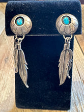 Load image into Gallery viewer, Old Pawn concho earrings with feathers
