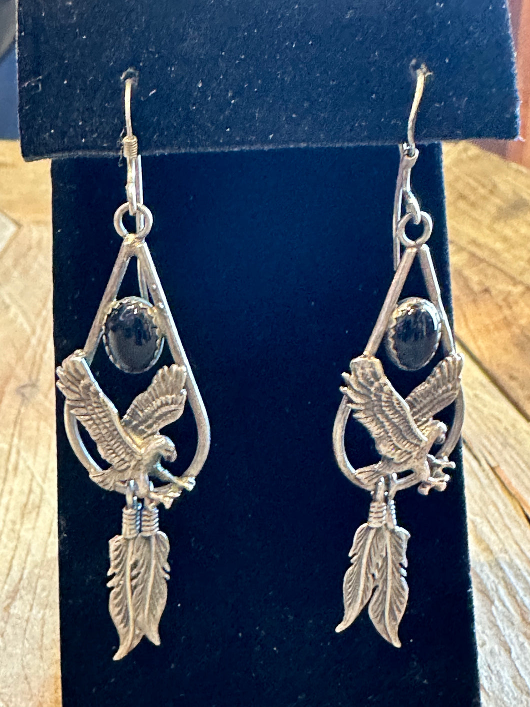 Old Pawn Onyx earring with Eagle