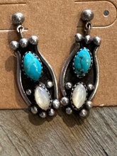 Load image into Gallery viewer, Old Pawn turquoise and mother of pearl earrings
