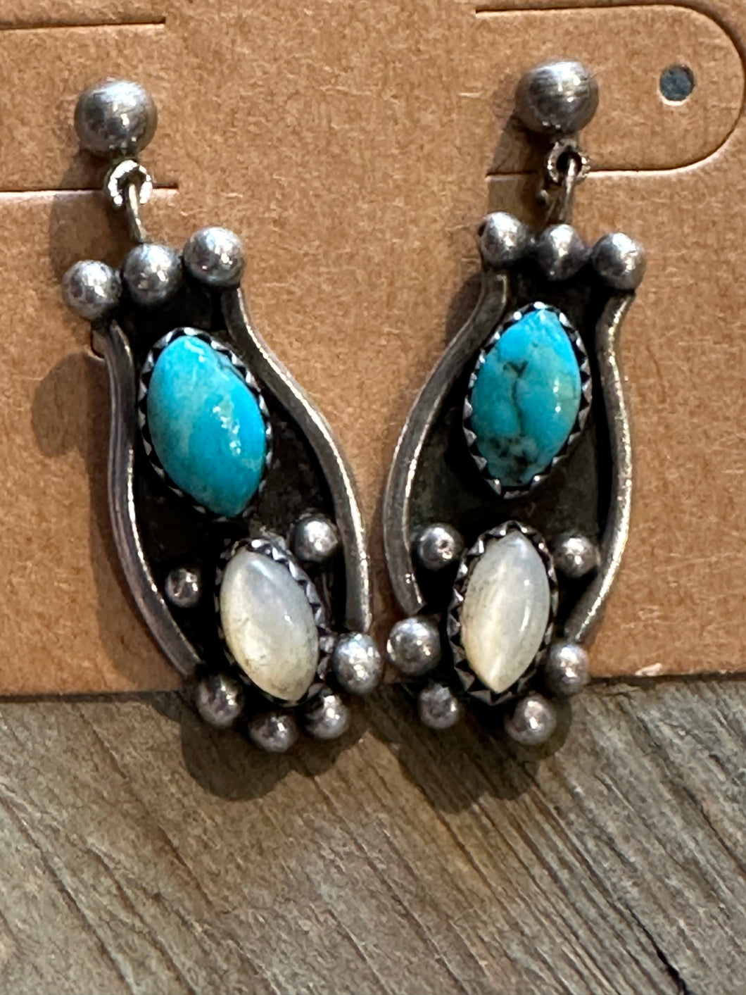 Old Pawn turquoise and mother of pearl earrings