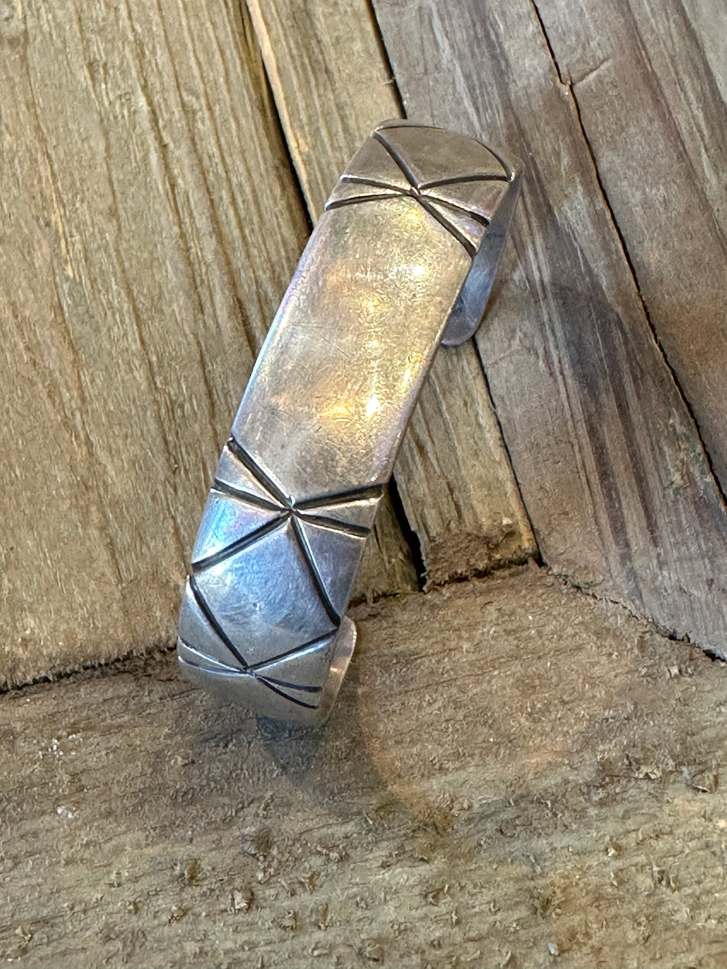 Vintage sterling silver etched cuff