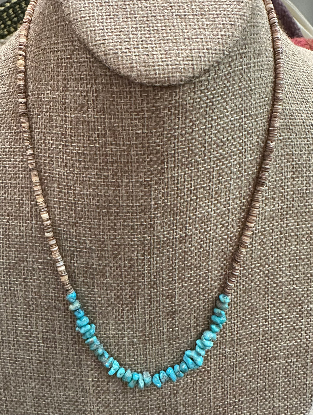 Turquoise and Olive Heishi Necklace