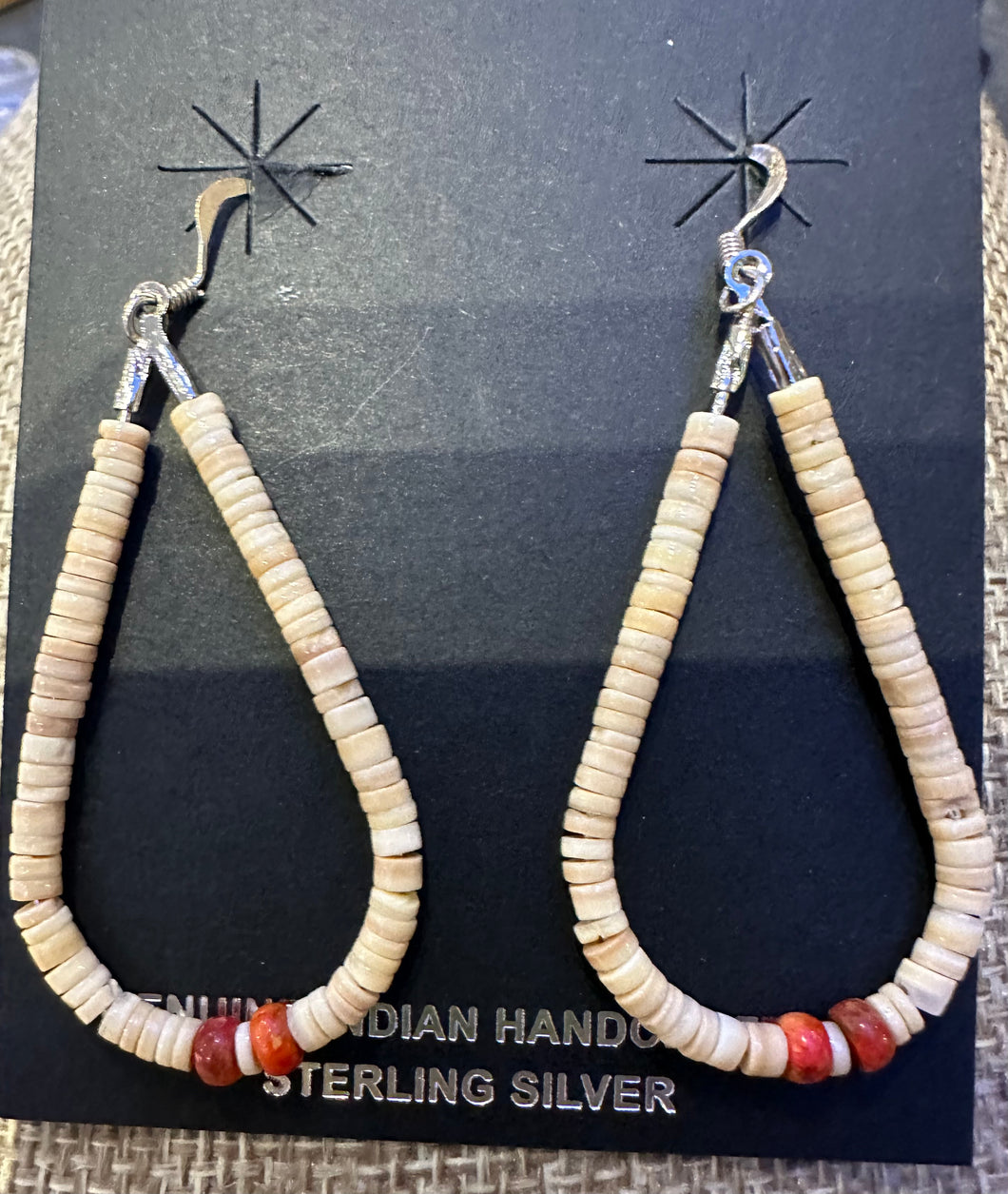 Olive Heishi and Coral Hoops