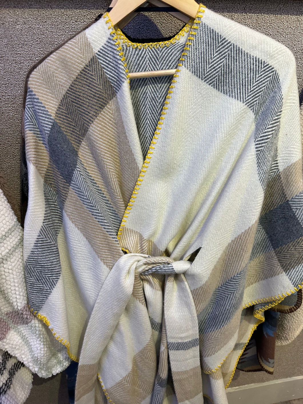 Plaid Belted Poncho