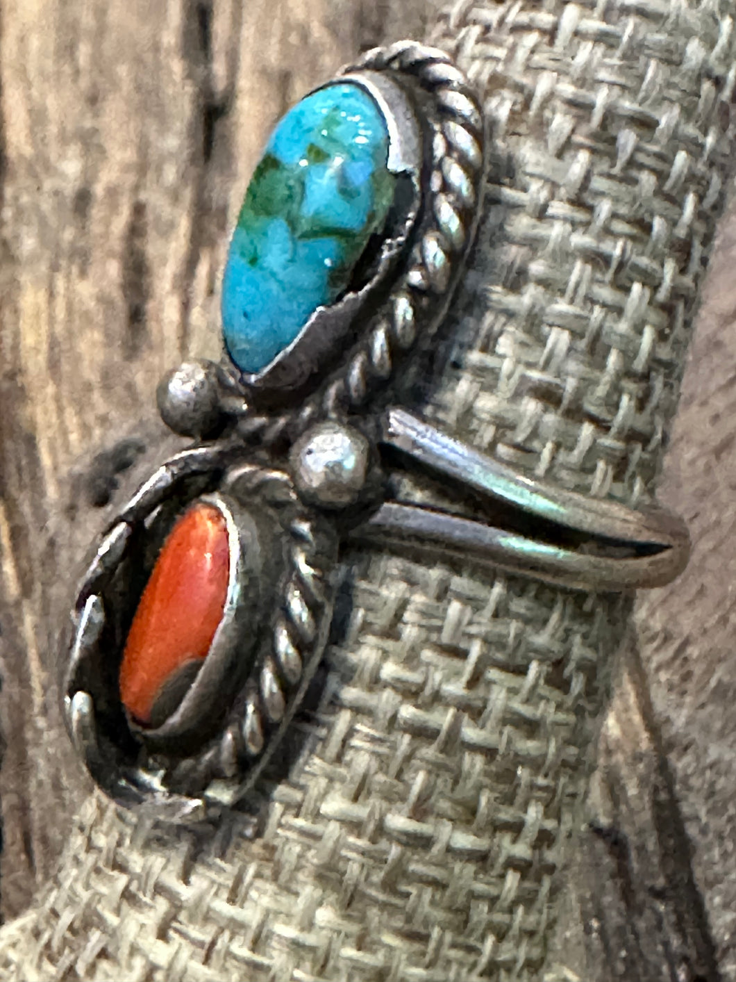 Vintage Turquoise and Coral Ring