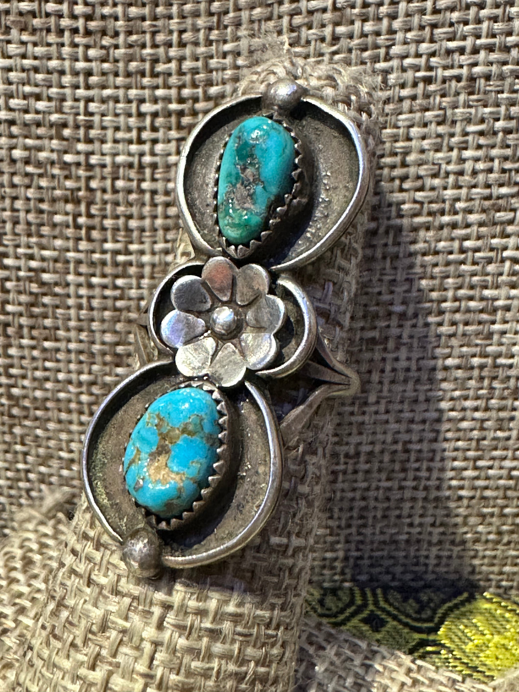 Vintage Turquoise Sterling Flower Ring