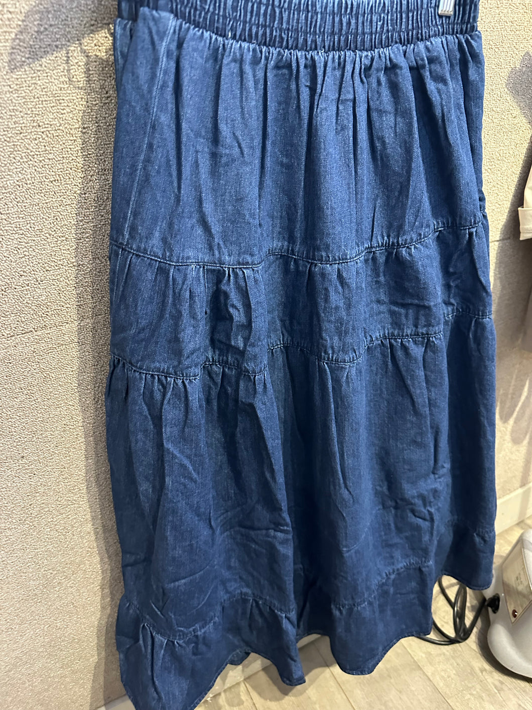 Tiered Denim Midi Skirt