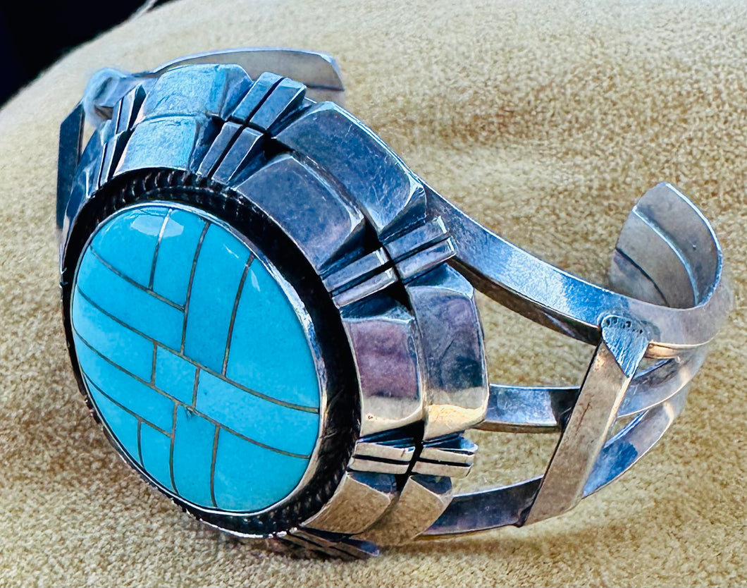 Vintage Zuni Turquoise Inlay Cuff