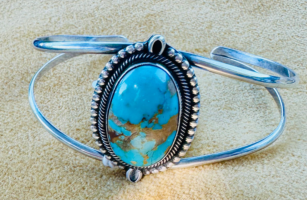 Vintage Turquoise Rope Bezel Cuff