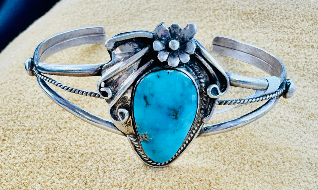 Vintage Turquoise & Squash Blossom Cuff