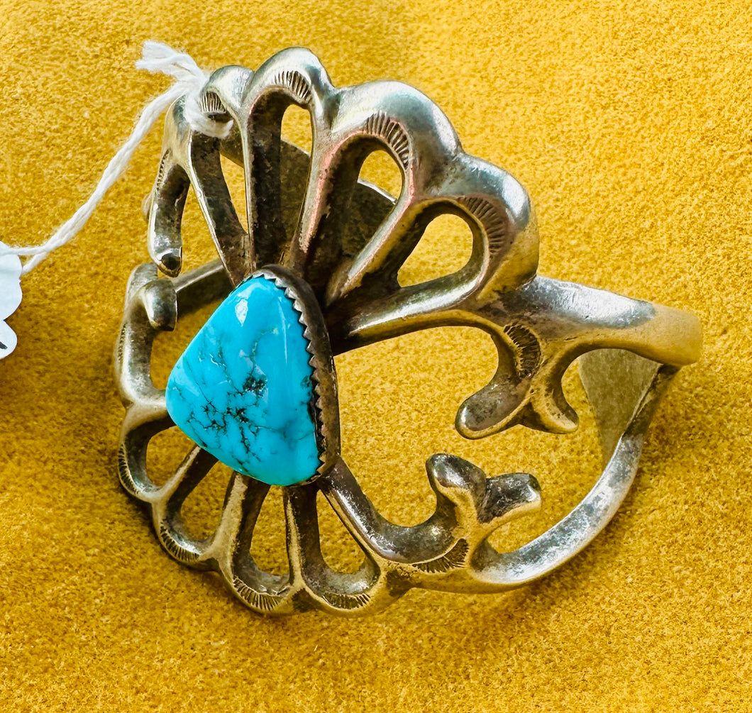 Vintage Sandcast Turquoise Cuff