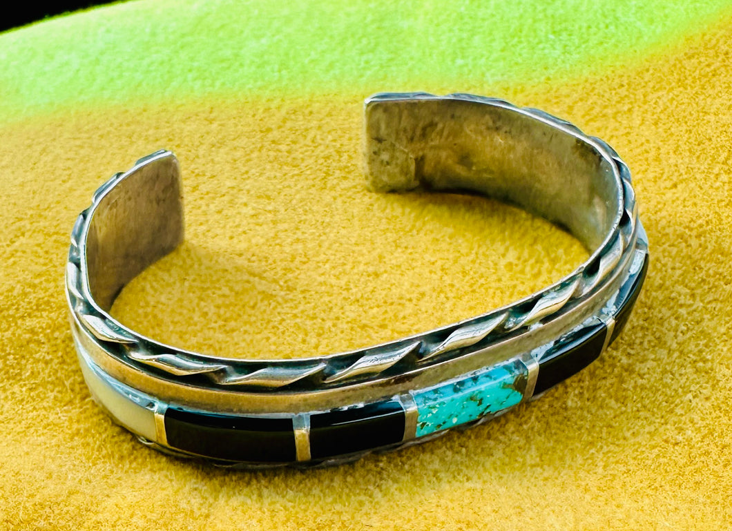 Vintage Turquoise & Onyx Inlay Cuff