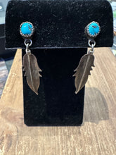 Load image into Gallery viewer, Vintage Feather Turquoise Earrings
