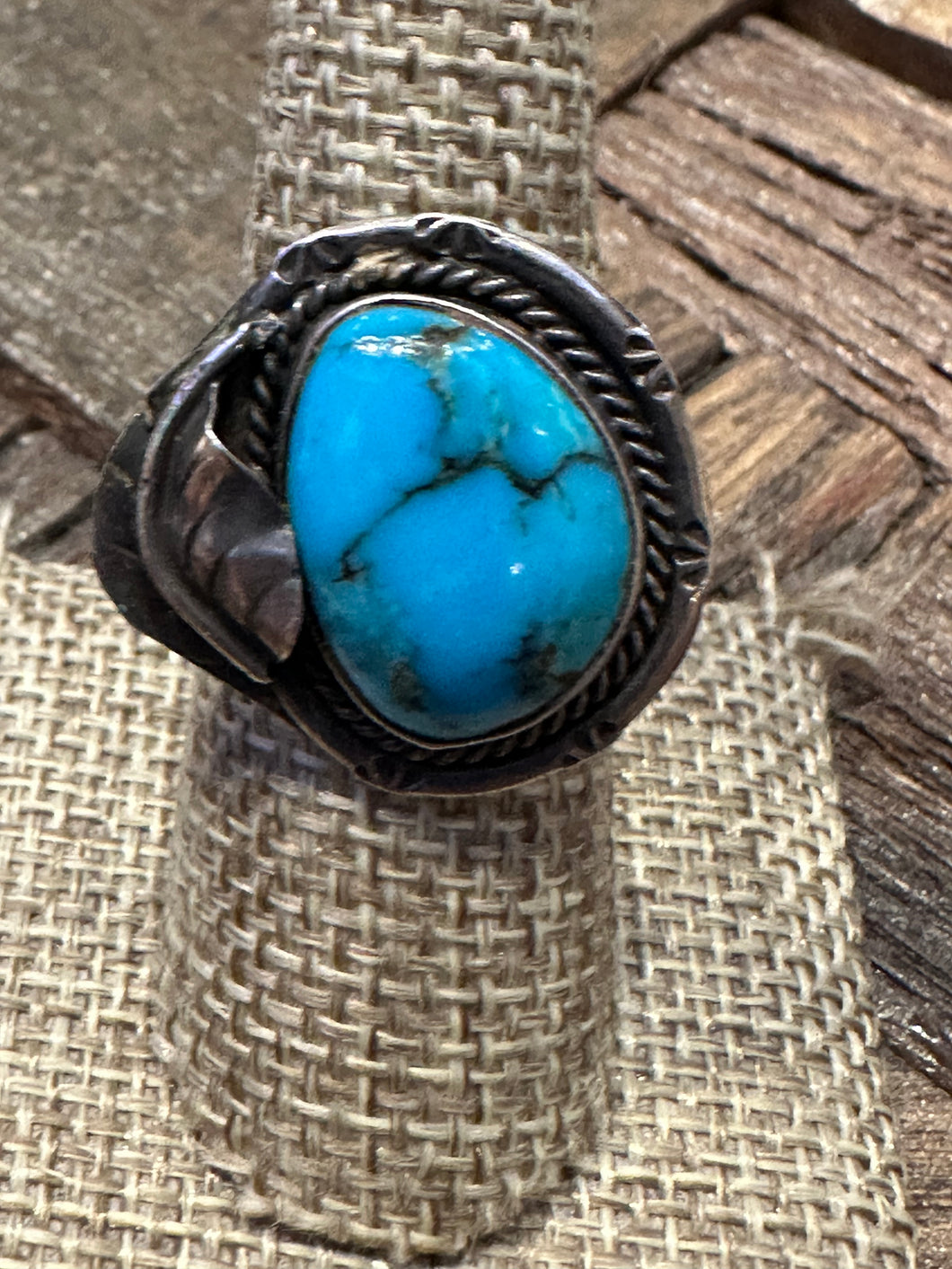Vintage Turquoise Rope & Leaf Ring