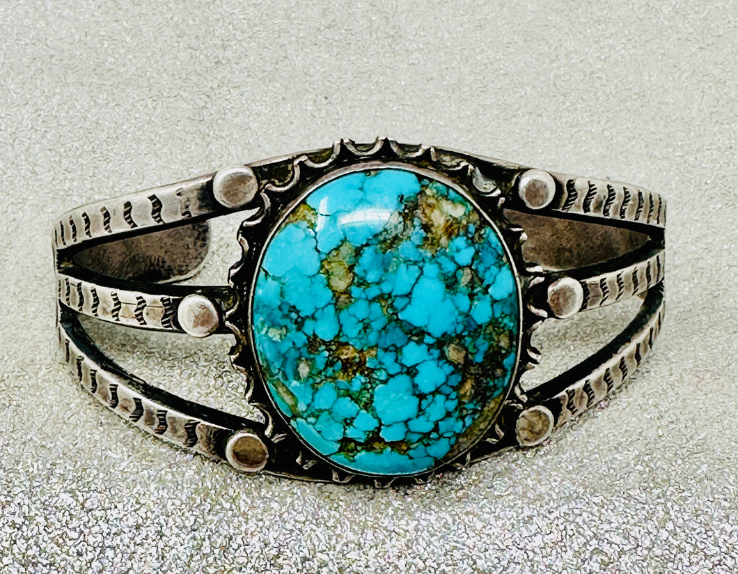 Navajo Vintage Cuff Features Large Blue Turquoise Stone