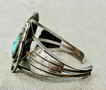 Load image into Gallery viewer, Fred Harvey Era Silver Cuff w 2 Turquoise Stones
