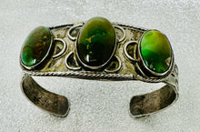 Load image into Gallery viewer, Green Chalcedony and Sterling Silver Navajo Vintage Cuff
