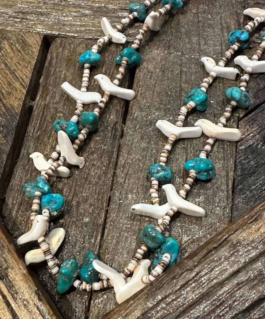 Vintage Zuni Turquoise Animal Sterling Heishi Fetish Necklace