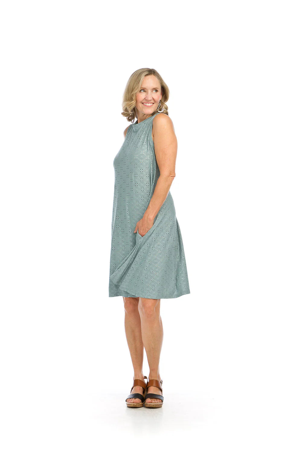 Stretch Eyelet A-Line Dress with Pockets