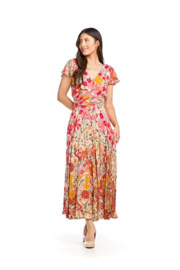 Floral Maxi Dress w/Pleated waist
