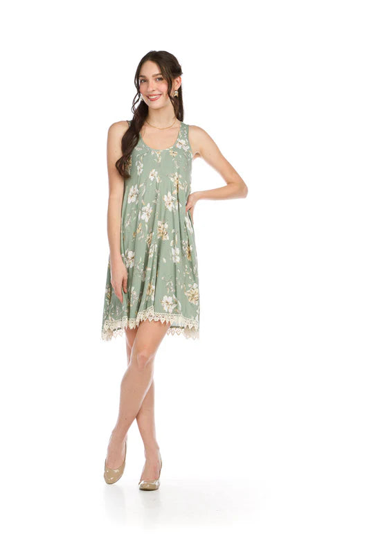 Floral Swing Dress with Lace Hem