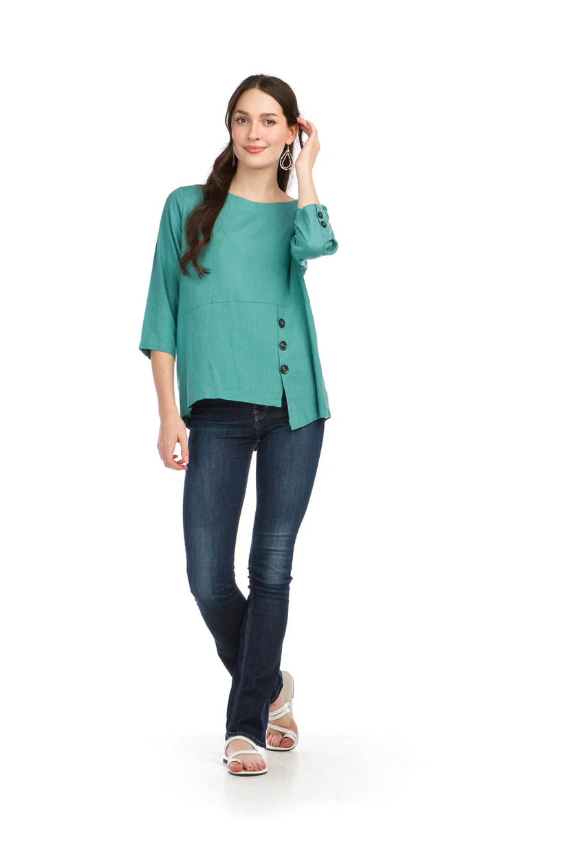 Linen Blend High Low Tunic with Button Details