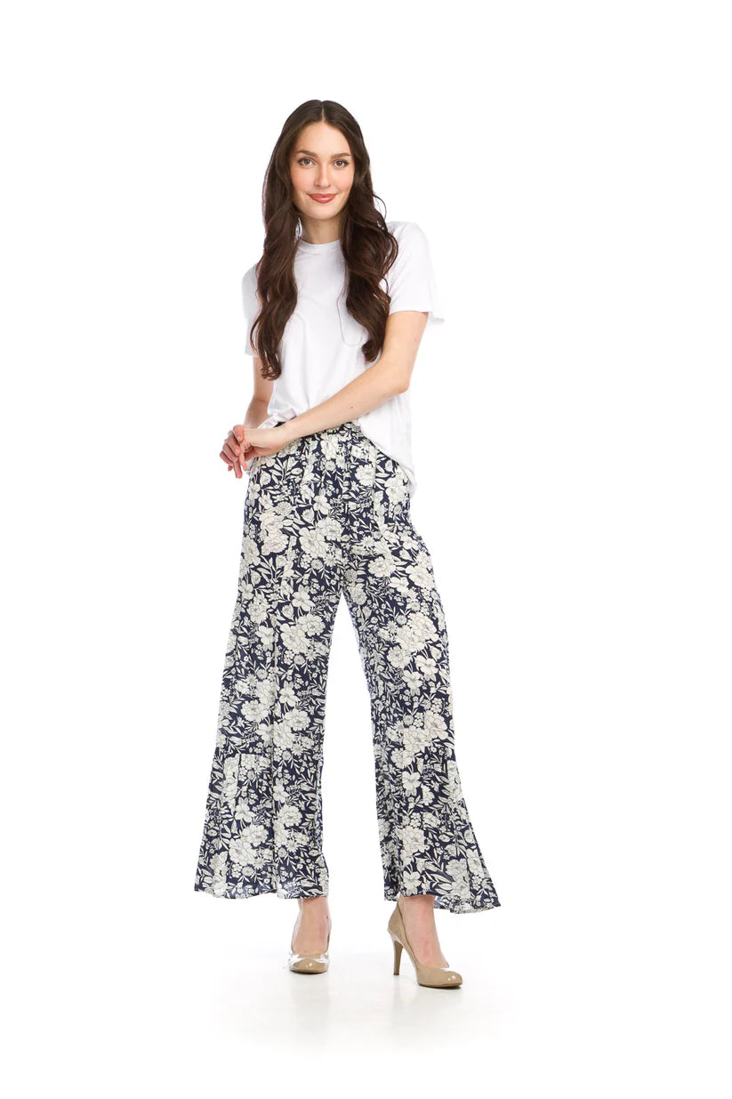 Floral Wide Leg Pants with Elastic Waist