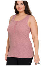 Load image into Gallery viewer, PLUS MELANGE RIBBED BUTTON CLOSURE SCOOP NECK TOP
