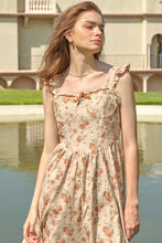 Load image into Gallery viewer, Floral Corduroy Dress with Bow and Ruffles
