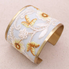 Load image into Gallery viewer, Ivory White Floral Embroidered Cuff Bracelet
