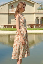 Load image into Gallery viewer, Floral Corduroy Dress with Bow and Ruffles
