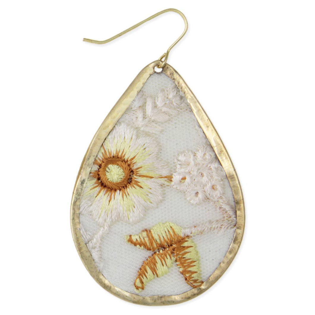 Ivory White Floral Embroidred Earrings