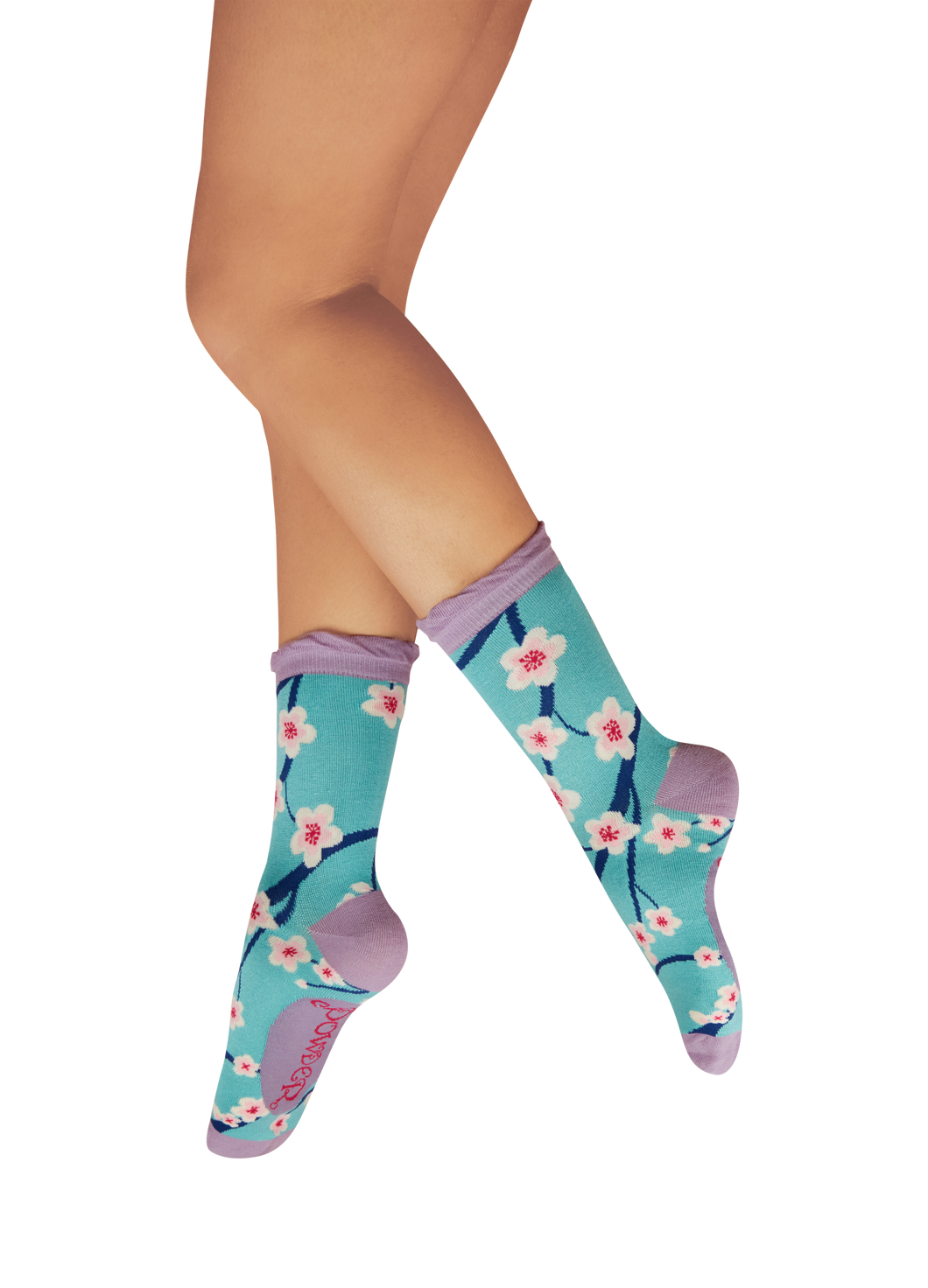 Ladies' Ankle Socks - Cherry Blossoms: Blue