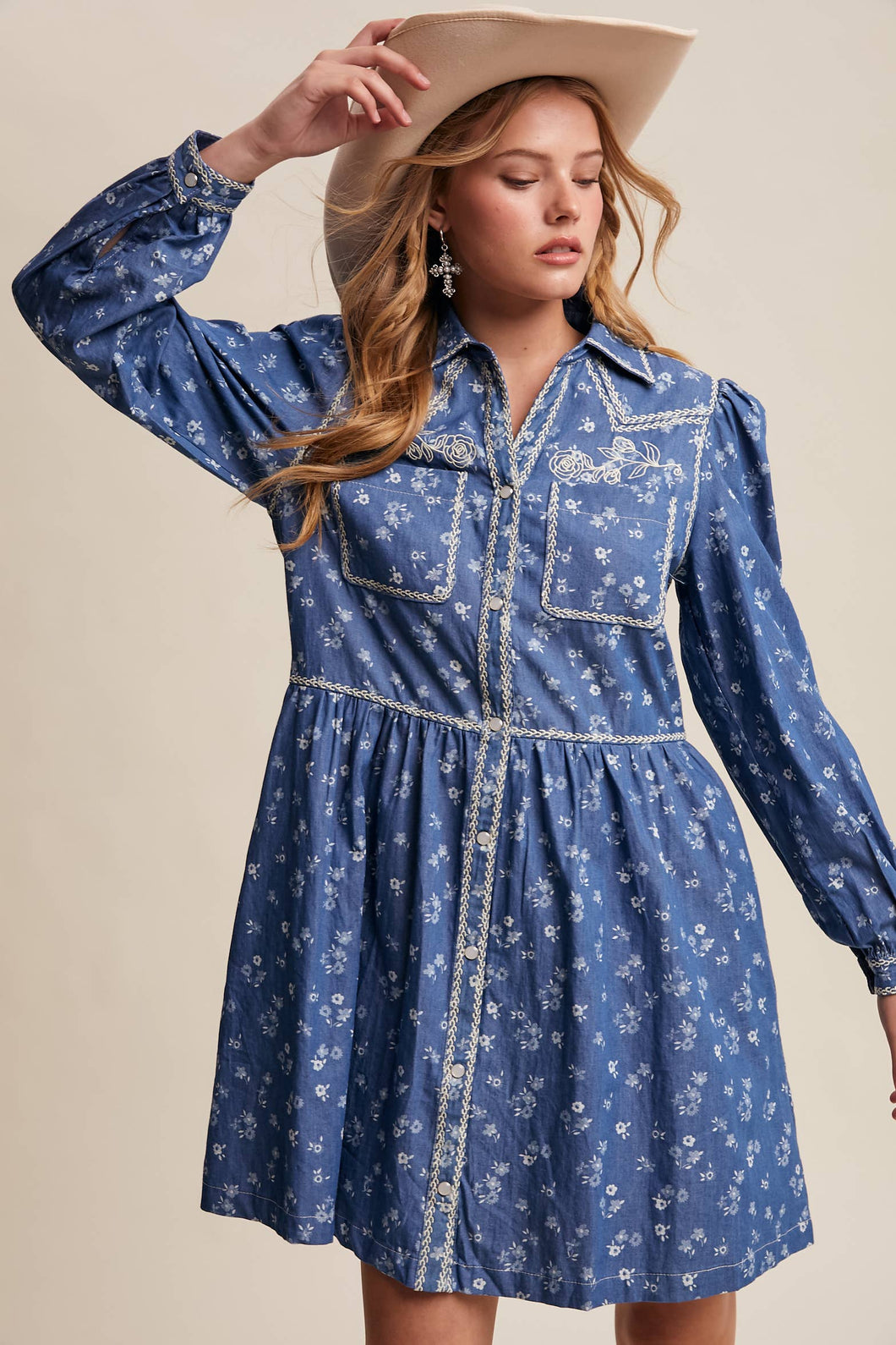 Embroidered Western Shirt Dress