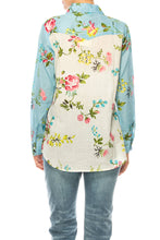 Load image into Gallery viewer, Floral Split Print Button Down Shirt with Lace
